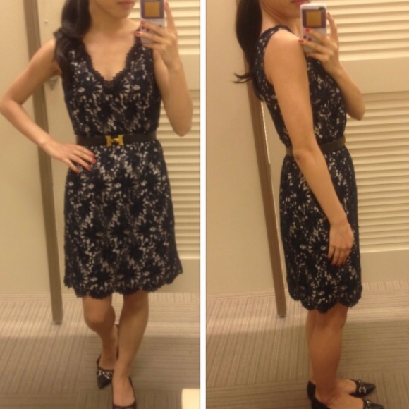 Ann Taylor Crochet Navy Blue Lace Dress - Picture 4 of 5